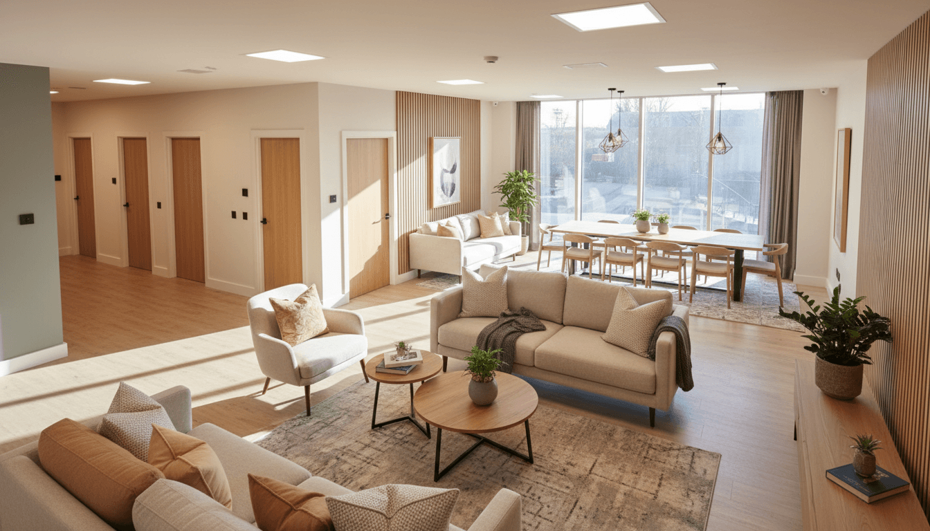 Dralda House modern accommodation interior with en-suite rooms and common areas
